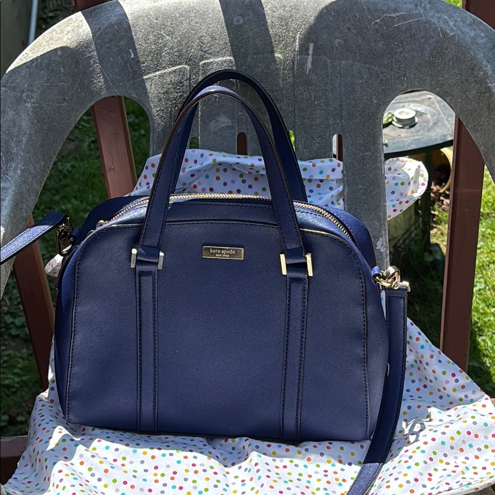 Kate Spade Blue Satchel with Silver Hardware